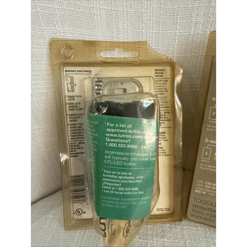 2x‎ Lutron Toggler Dimmer Switch 150-Watt LED 1-Pole/3-Way TGCL-153PH-WH